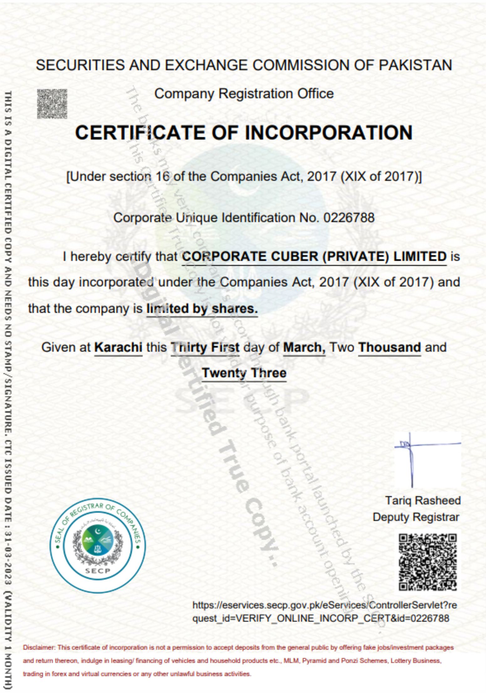 Certificate Incorporation – Digital